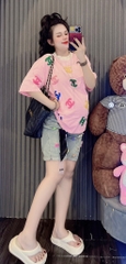 Set bộ áo thun thêu nhung chanel x quần jean