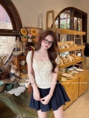 Áo thun cổ u chun chấm bi