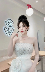 Đầm cúp ngực kim sa hoa hồng - S
