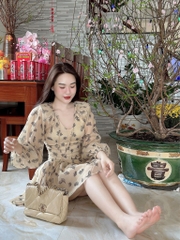 Đầm voan nâu hoa đen - S