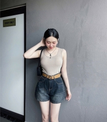 Quần jean đùi trơn - 2233 Đậm