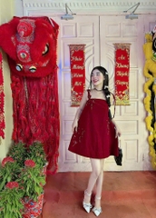 Đầm Babydoll nhung 2 dây đính ngọc