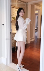 Set áo trắng bèo tầng x short trắng