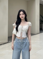 Áo ôm croptop xẻ - TRẮNG