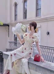 Đầm midi nude in hoa
