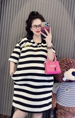 Đầm thun sọc cổ sơ mi