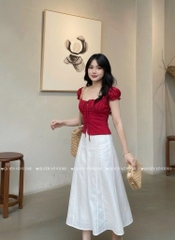 Áo ôm croptop xẻ trơn - ĐỎ