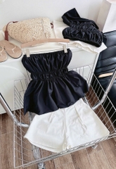 Set áo úp ngực đen x quần short trắng