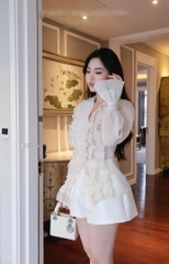Set áo trắng bèo tầng x short trắng