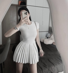 Đầm body tay con xếp li xòe - Freesize