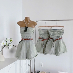 Jum jean wash ống cúp ngực kèm nịt nâu