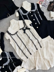 Set áo cổ sen kẹp ren - 545 - Đen