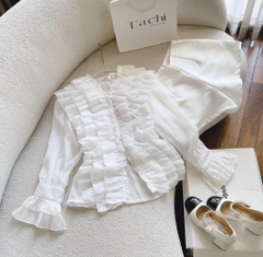 Set áo trắng bèo tầng x short trắng