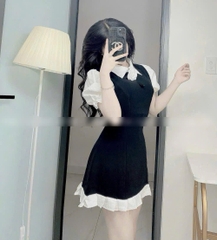 Đầm đen phối cổ sơ mi trắng
