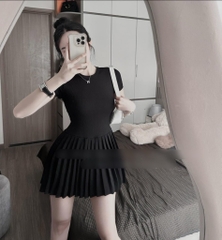 Đầm body tay con xếp li xòe - Freesize