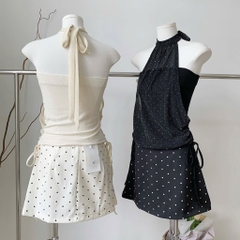 Chân váy chấm bi dáng A - Đen