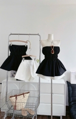 Set áo úp ngực đen x quần short trắng