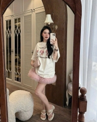 Set áo thun mèo chân váy hồng