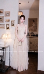 Đầm ren chân váy lưới sang chảnh - Kem