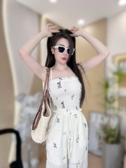 Set voan nhún hoa thêu ống suông - S