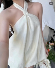 Đầm nude cổ yếm phồng bí