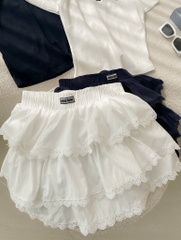 Set áo cổ polo chân váy tầng xòe - Đen