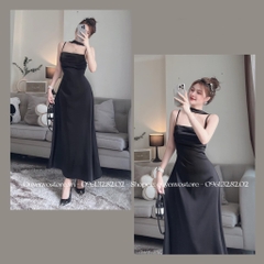 Đầm lụa 2 dây đáp cổ li ngực