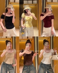 Áo thun cổ u chun chấm bi