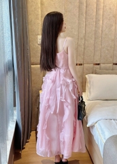Đầm xòe hồng 2 dây phối bèo