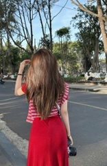 Đầm midi đỏ choàng cổ