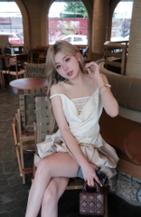 Set áo 2 dây chân váy bí nude tiểu thư