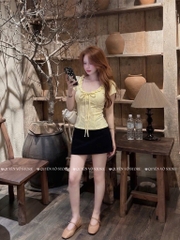 Áo thun cổ u bèo chấm bi