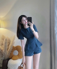 Set jean áo peplum quần short