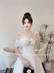 Đầm tafta trễ vai lưới bướm