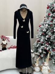 Đầm ôm body tay dài đính bướm - Đỏ
