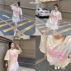 Áo thun nơ thêu nổi