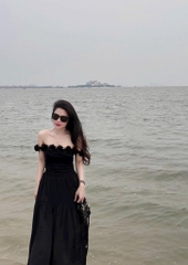 Áo thun rớt vai kết hoa