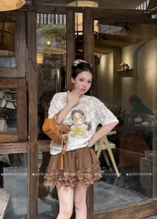 Set áo in cô gái chân váy tơ - 8369