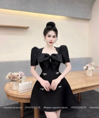 Đầm tafta nơ ngực kèm nơ đá