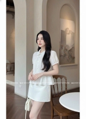 Áo sơ mi babydoll viền bi - Trắng 1465