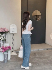 Áo trắng nhún chỉ thắt nơ