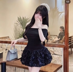 Đầm trễ vai tùng bí xoắn