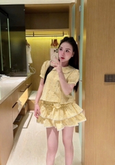 Set hoa nhí cổ sen chân váy - Xanh S