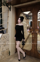 Đầm ôm body phối ren viền - Đen