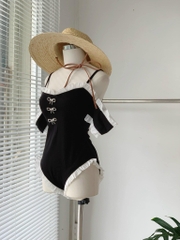 Jum bikini đen 2 dây viền trắng - Freesize dưới 55kg