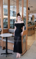 Đầm ôm body trễ vai 2 dây - Đen