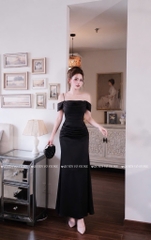 Đầm lụa 2 dây trễ vai - Đen