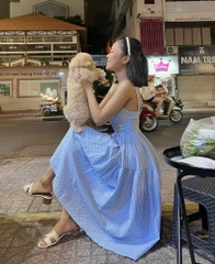 Đầm maxi caro 2 dây bản