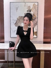 Đầm tafta cổ V đính đá - 1070