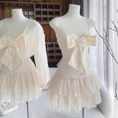 Set voan nude nơ ngực x chân váy tầng